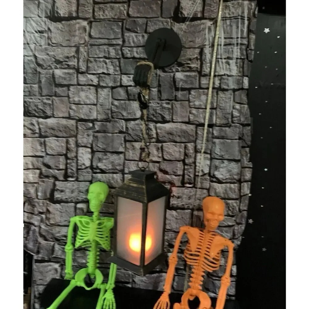 RARE NEW S/2 Pottery Barn Bronze Skeleton Lantern Hand Hooks Halloween